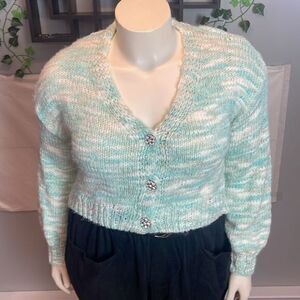 Wild Fable‎ Mint Green White Long Sleeve Cardigan Sweater Jewel size XL